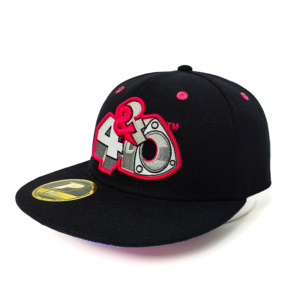 4&0 Snapback Hat with Red 3D Puff Embroidery – Black Speaker Edition