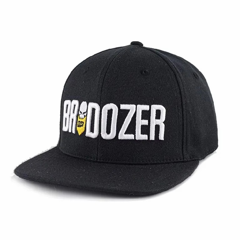 Branded Skull Logo Flat Brim Cap with 3D Embroidery