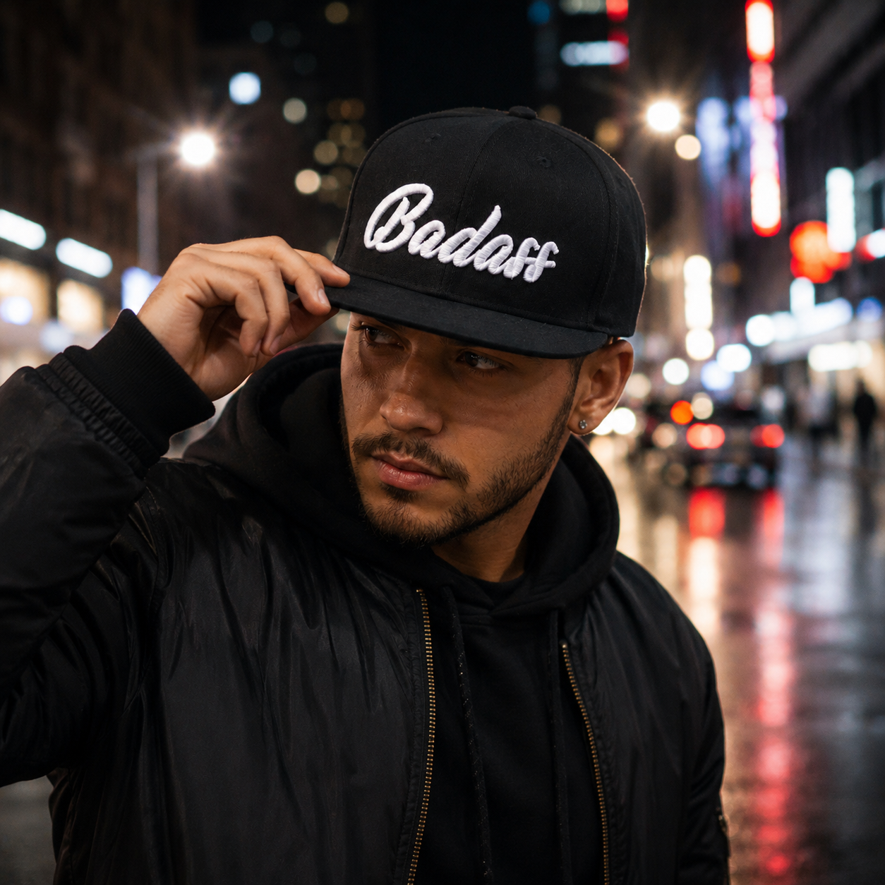 Black Badass 3D Script Embroidered Snapback Hat