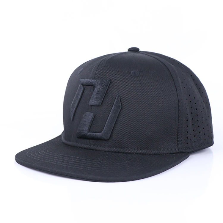 Premium All-Black Flat Brim Snapback Hat with Bold 3D Logo Embroidery