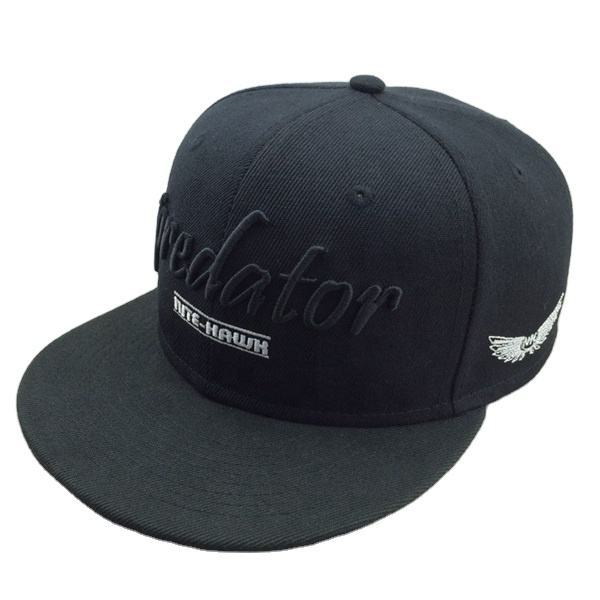 Black Predator Snapback Hat with 3D Embroidered Logo – Flat Brim Cap
