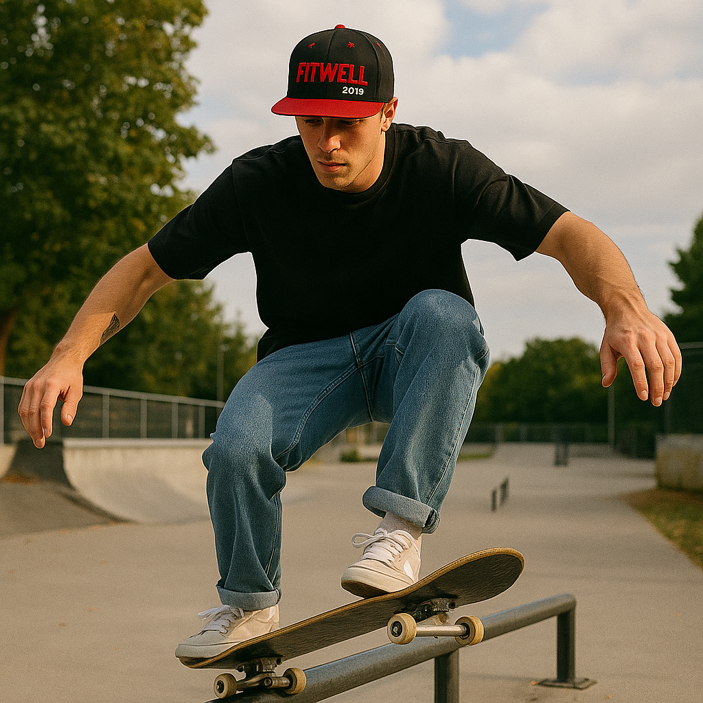 Fitwell 2014 Embroidered Snapback Hat - Red and Black Flat Brim