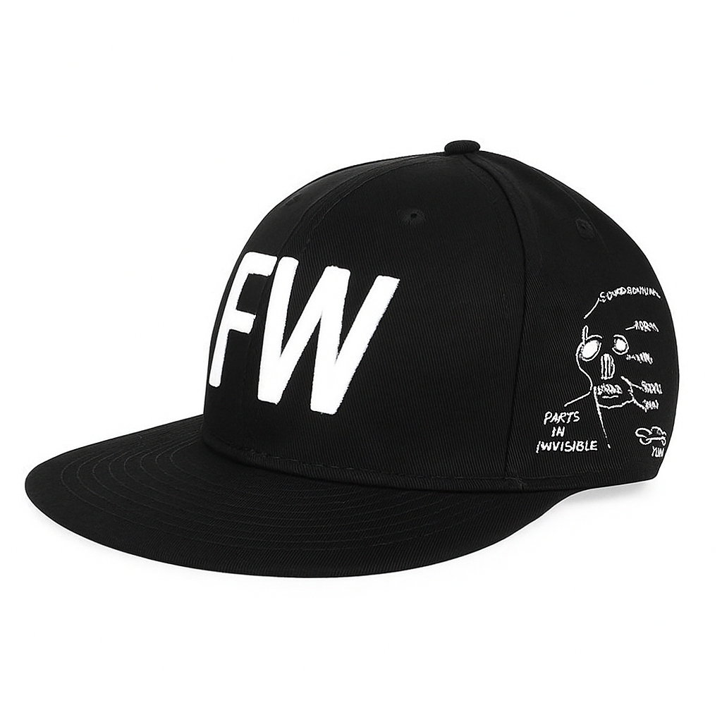 Black FW Embroidered 6‑Panel Snapback Hat