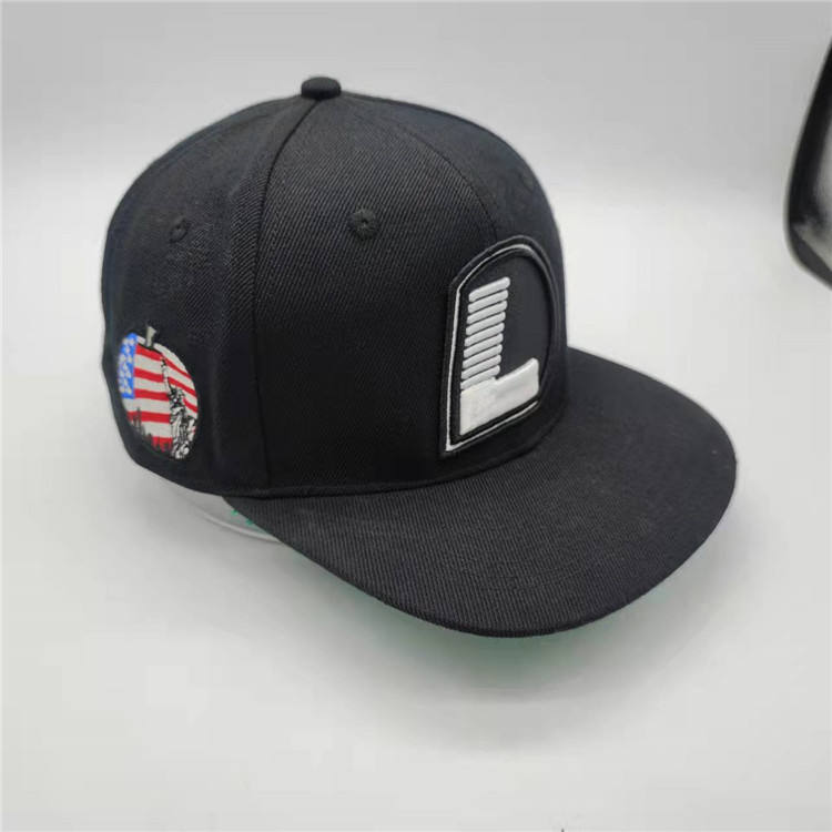 Black Snapback Hat with 3D 'L' Logo Embroidery – 6 Panel Custom Streetwear Cap