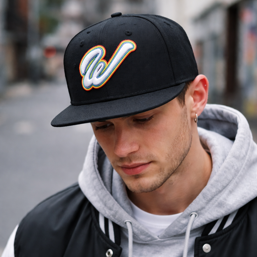 Premium Rainbow Logo Black Snapback Cap — Custom Streetwear Style