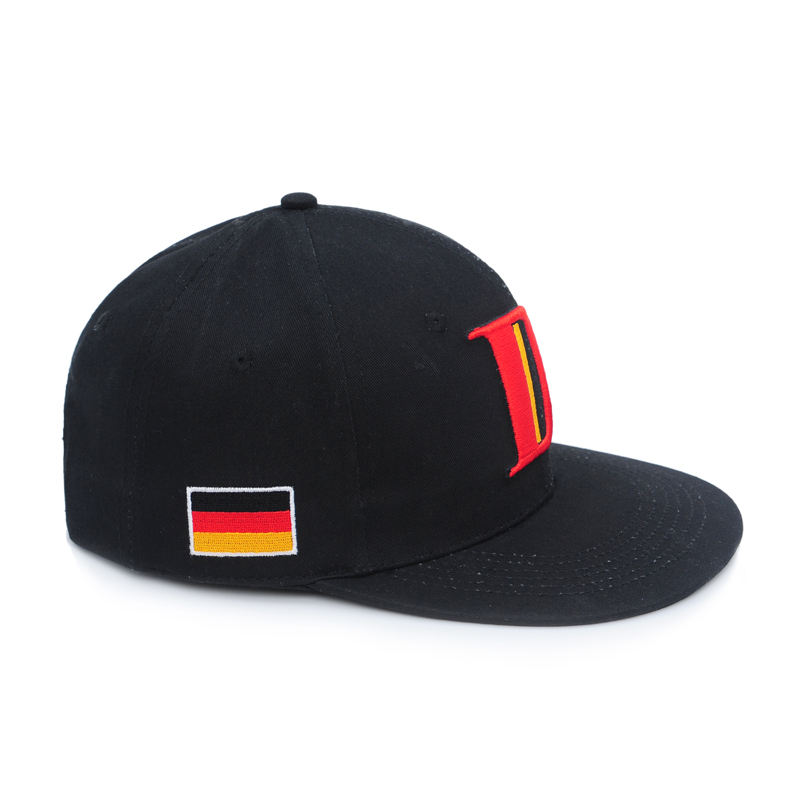 Black Flat Brim Snapback Cap with Bold Letter D 3D Embroidery Logo
