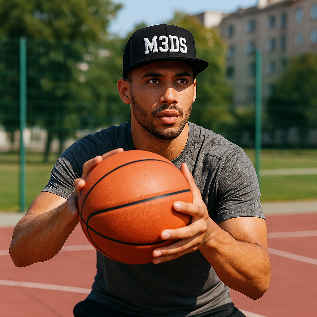 M3DS Embroidered Flat Brim Snapback Hat – Black 6-Panel Adjustable Cap