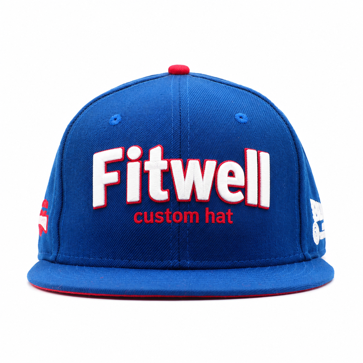 Blue 6-Panel Flat Brim Snapback Cap with Raised Embroidery