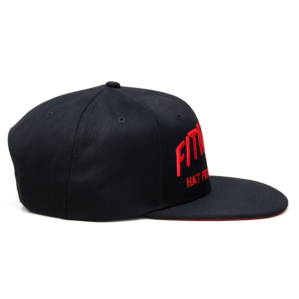 Red Text Custom Flat Brim Logo Hat