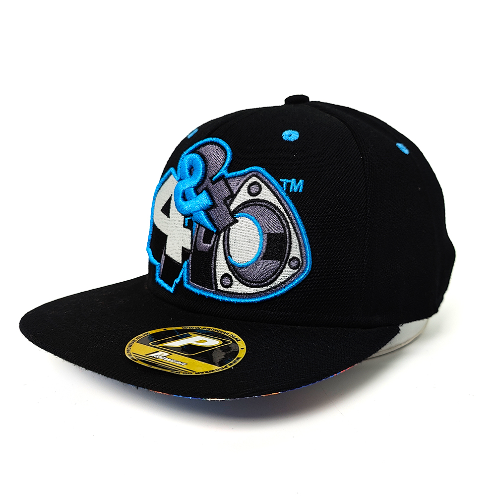4&0 Graphic Snapback Hat with Blue 3D Embroidery – Black Edition