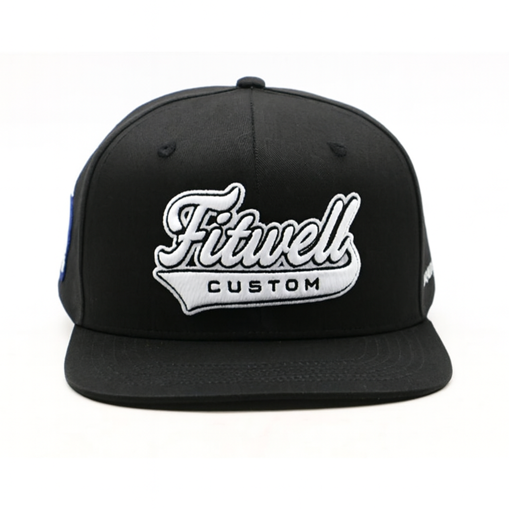 Black Snapback Hat with Trial University 3D Embroidery – Flat Brim Cap