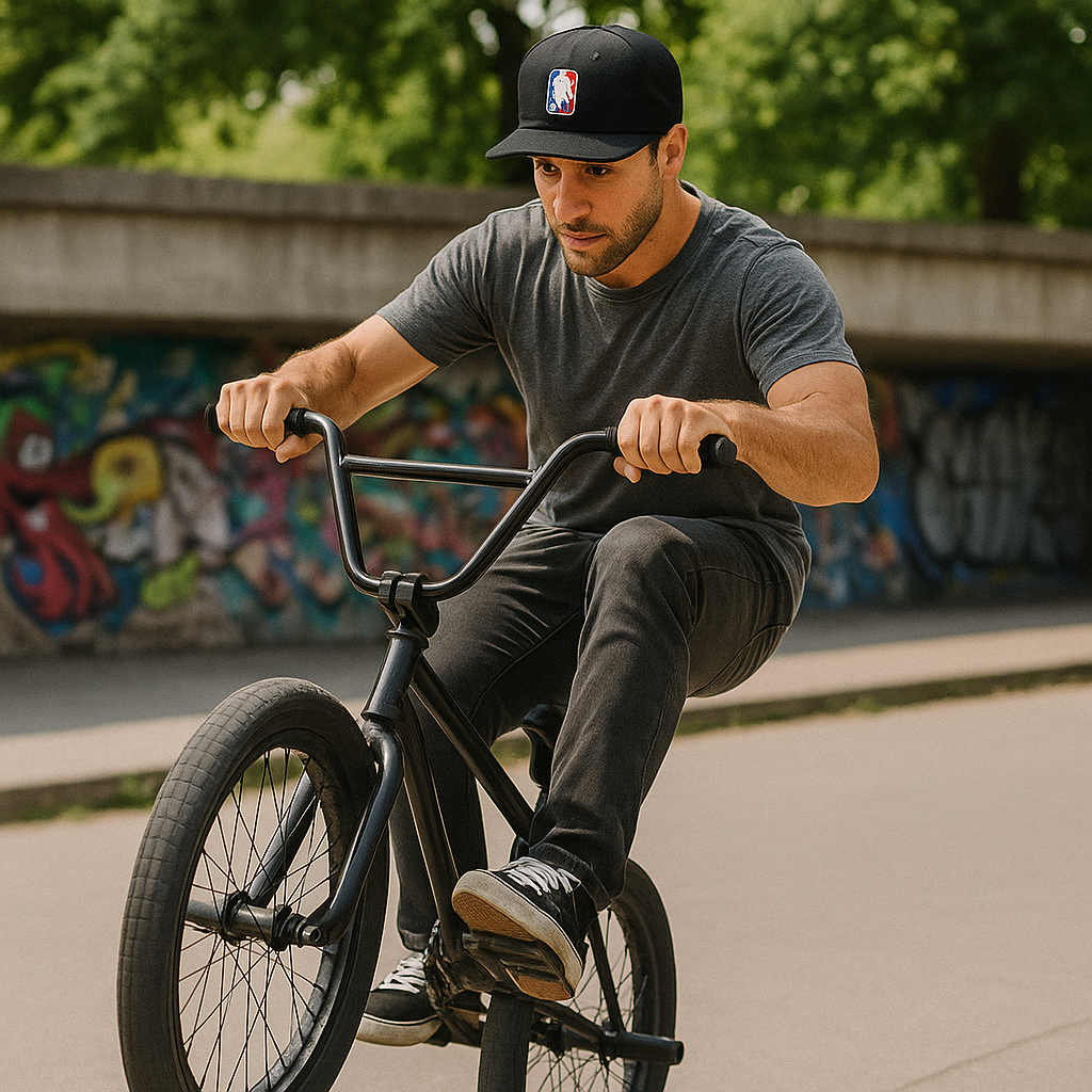 Bike Trick Embroidered Flat Brim Snapback Hat