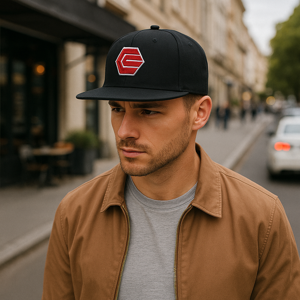 Hex Logo Red Embroidery Flat Brim Snapback Hat