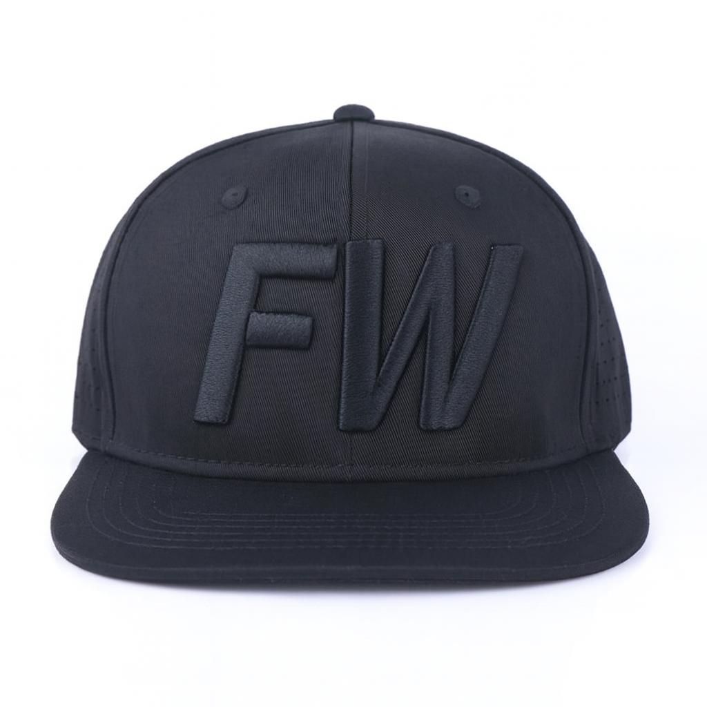 Premium All-Black Flat Brim Snapback Hat with Bold 3D Logo Embroidery