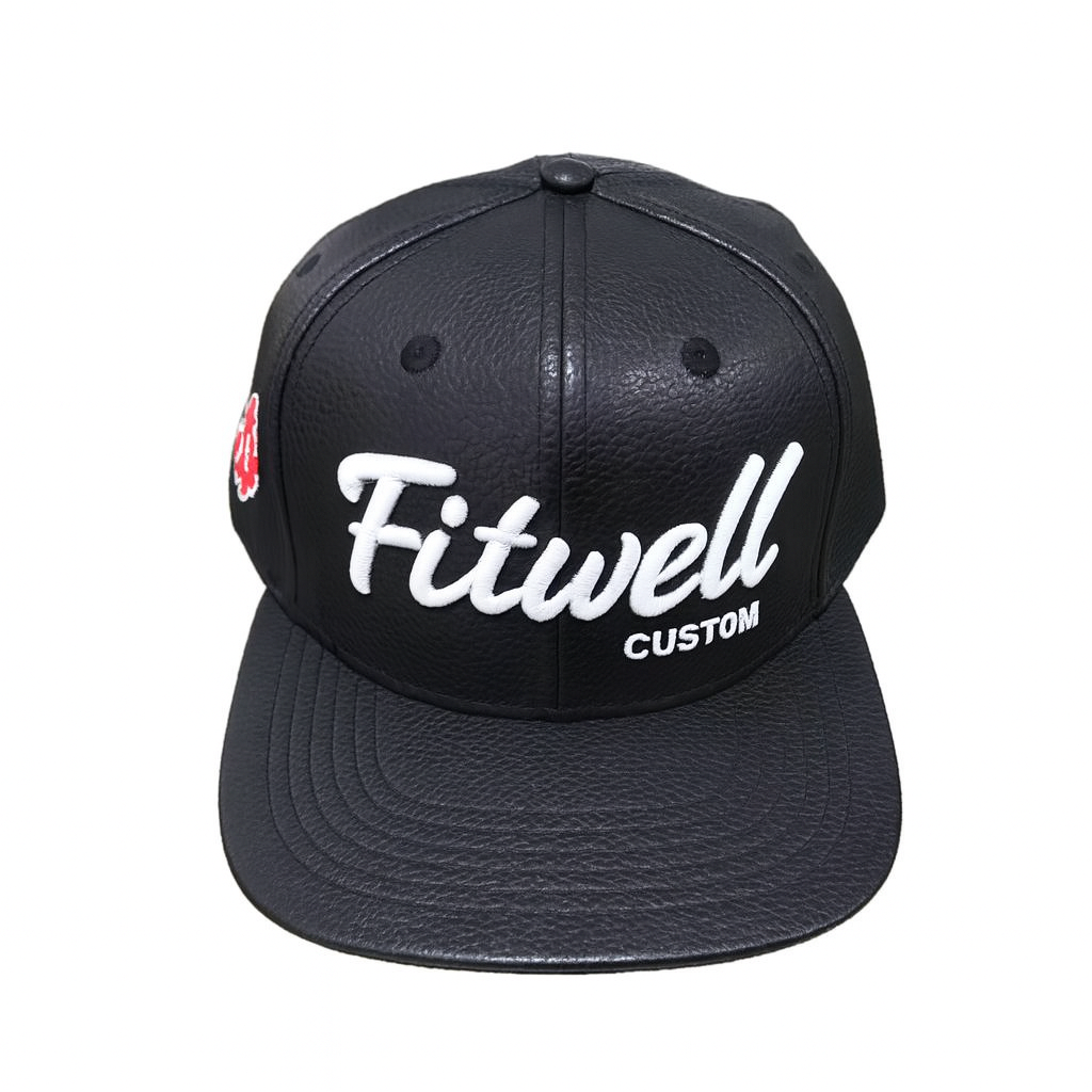 Black Faux Leather Snapback Hat with 3D Pro·lifik Embroidery