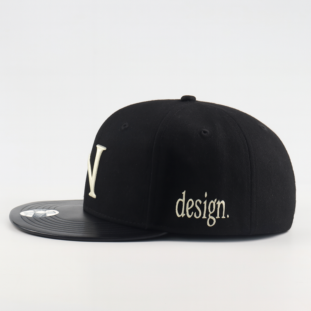 Custom N Design Embroidered Snapback – Black 6 Panel Flat Brim Hat