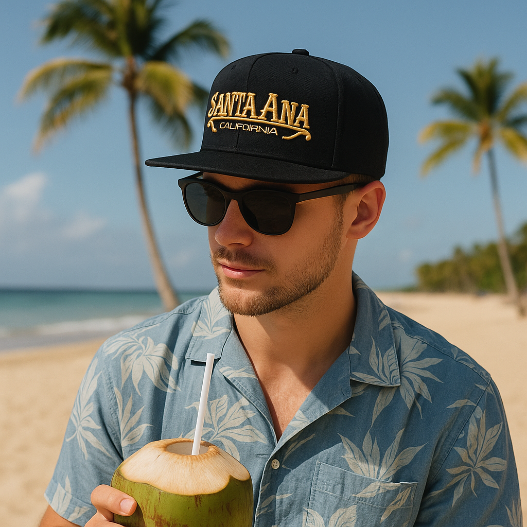 Santa Ana California Embroidered Snapback Hat – Classic Black Flat Brim Cap