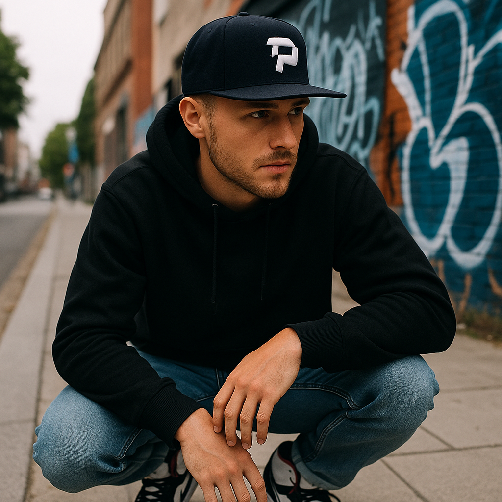 Bold Letter P Structured Flat Brim Cap with 3D Embroidery