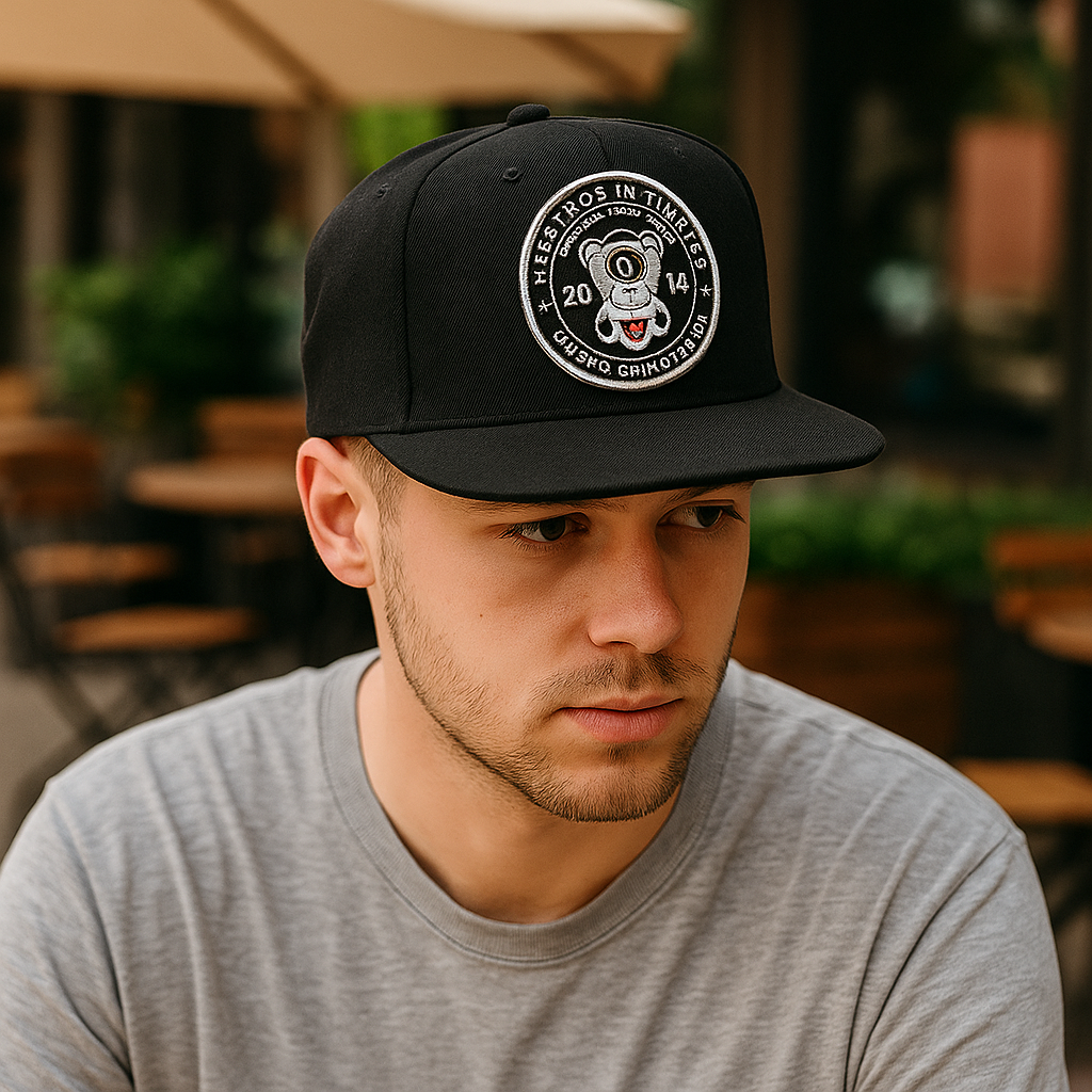 Black Snapback Hat with Embroidered Bear Logo Patch – Legends In Time Design