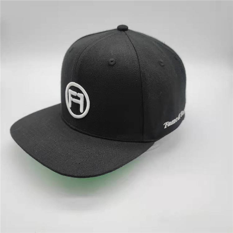 Fitwell Black 6-Panel Adjustable Snapback Cap with 3D Embroidery