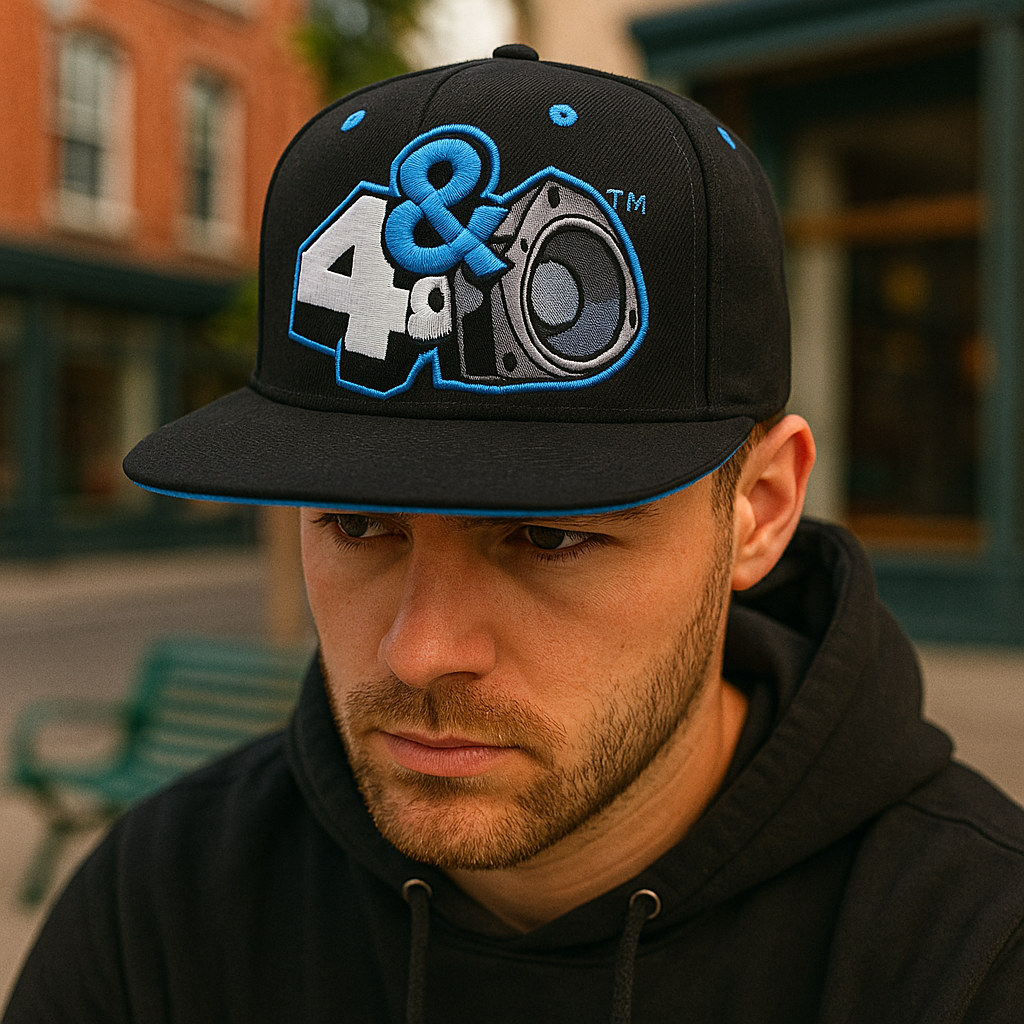 4&0 Graphic Snapback Hat with Blue 3D Embroidery – Black Edition