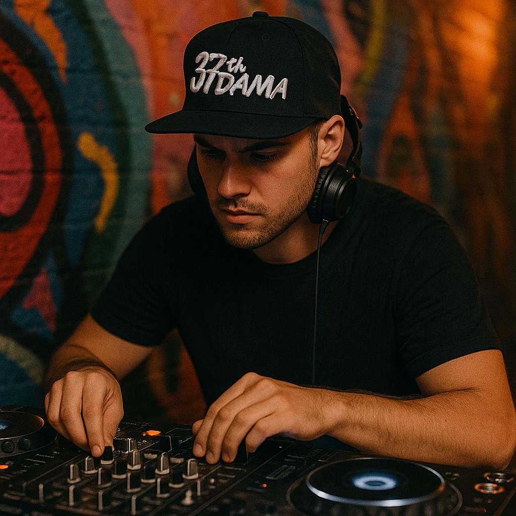 37th DAMA Embroidered Flat Brim Snapback Cap