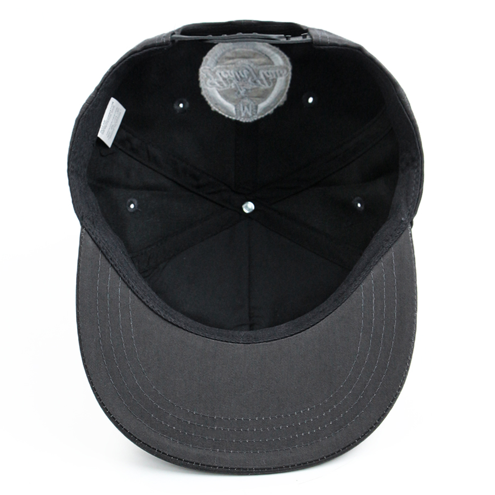 Black 6 Panel 3D Embroidered Flat Brim Snapback Cap with Bold Logo