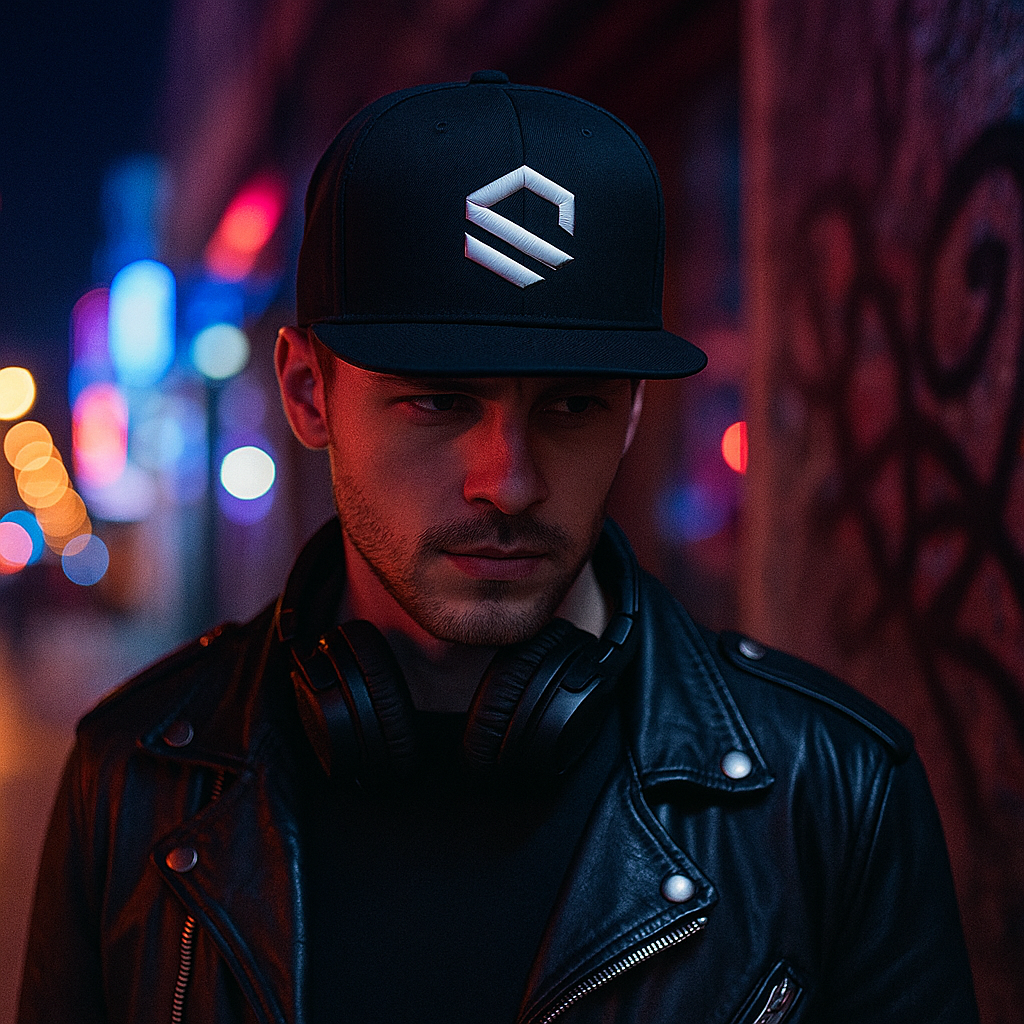Geometric Logo 3D Embroidered Snapback Cap – Black 6 Panel Design