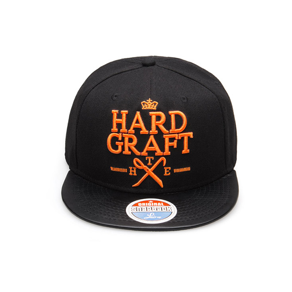 Hard Graft Embroidered Snapback Cap – Black & Orange Urban Style