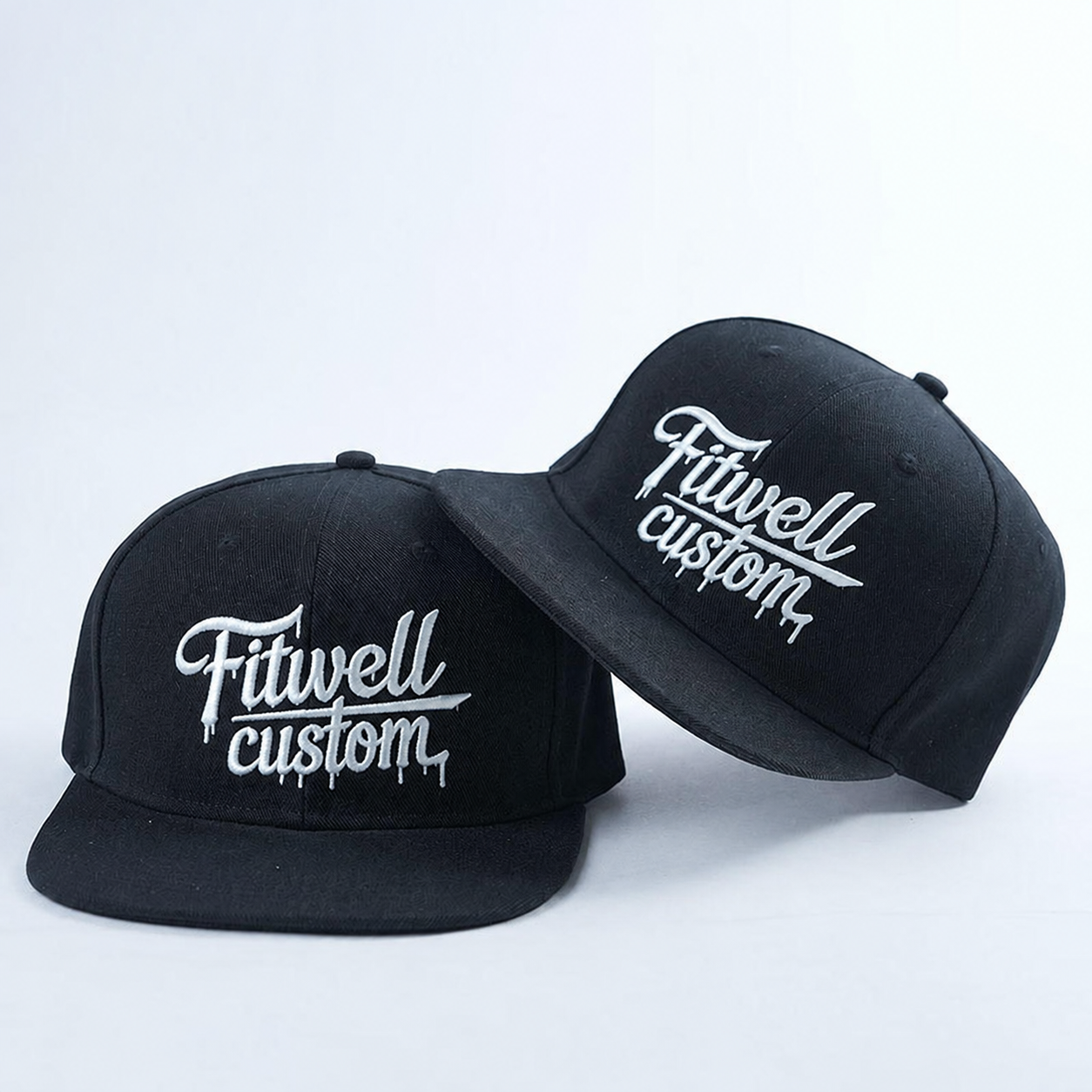Black 6-Panel Flat Brim Snapback with 3D Embroidery