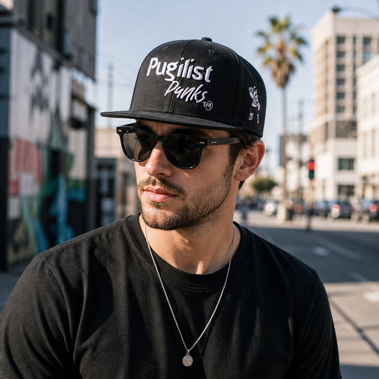 Pugilist Punks Black 6-Panel 3D Embroidered Flat Brim Snapback Cap