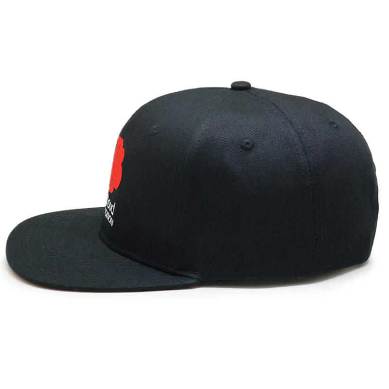 Black Six-Panel Flat Brim Snapback Cap with Redcloud Embroidery