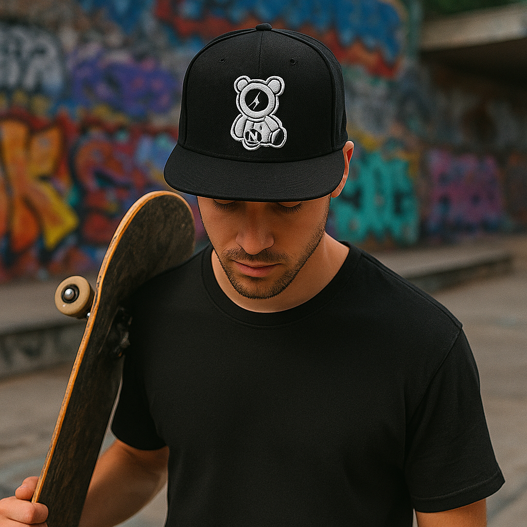 Clock Bear 3D Embroidered Snapback Cap – Minimal Street Style
