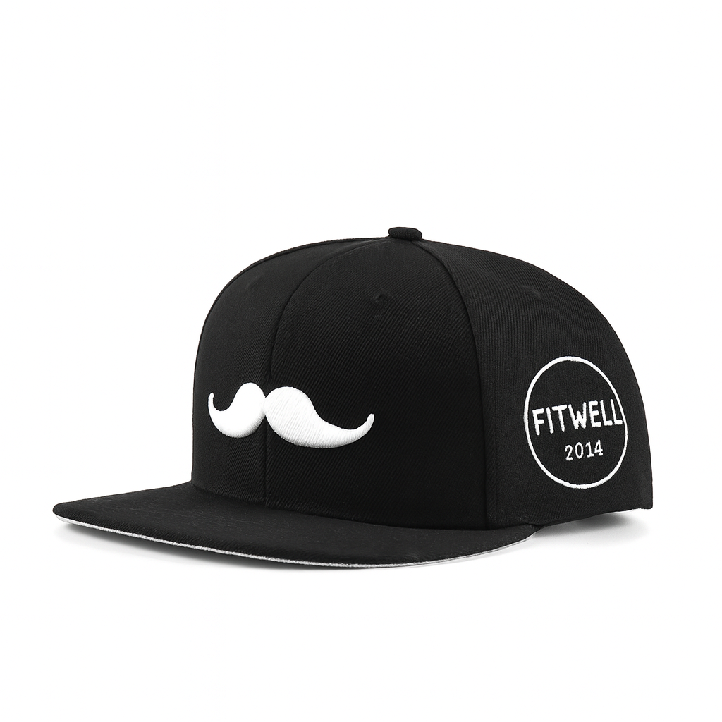 Black Snapback Hat with Mustache Embroidery – 6 Panel Streetwear Cap