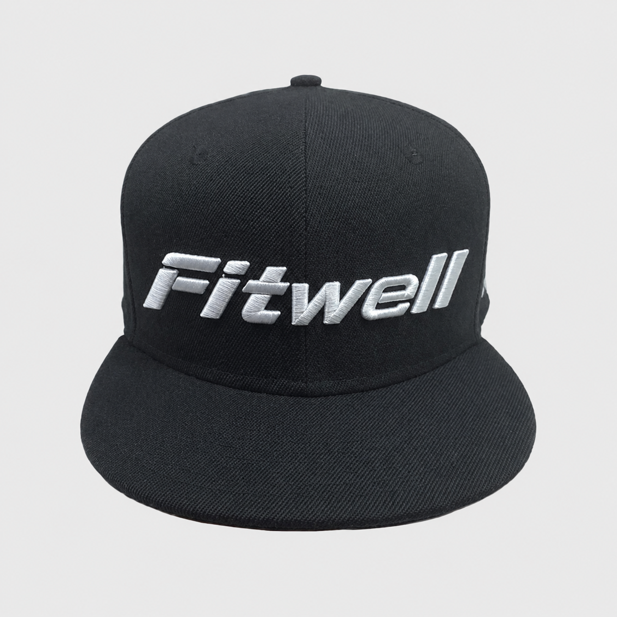Black Flat Brim 6-Panel Snapback Cap with Raised Logo Embroidery