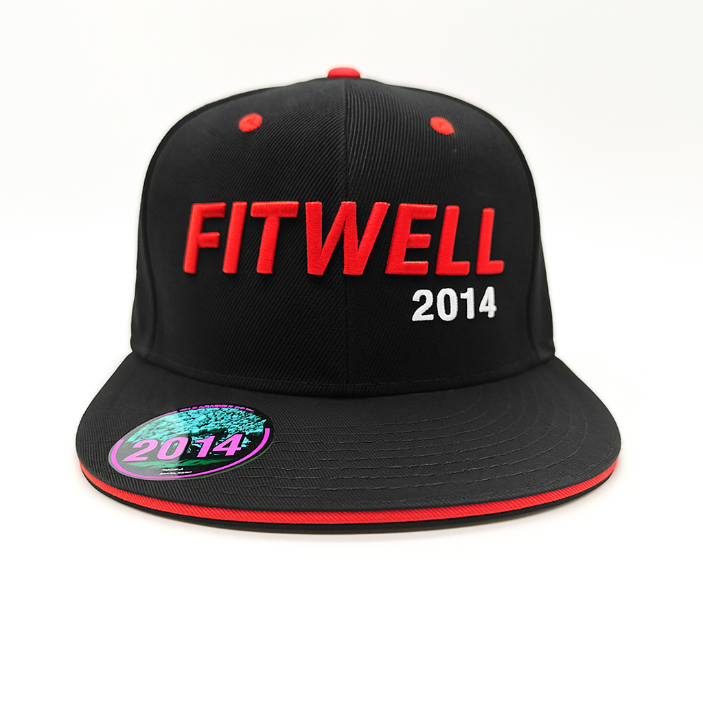 Fitwell 2014 Embroidered Snapback Hat - Red and Black Flat Brim