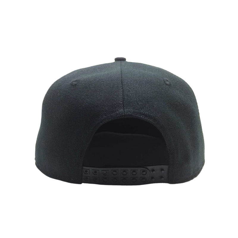 Black Flat Brim 6-Panel Snapback Cap with Raised Logo Embroidery