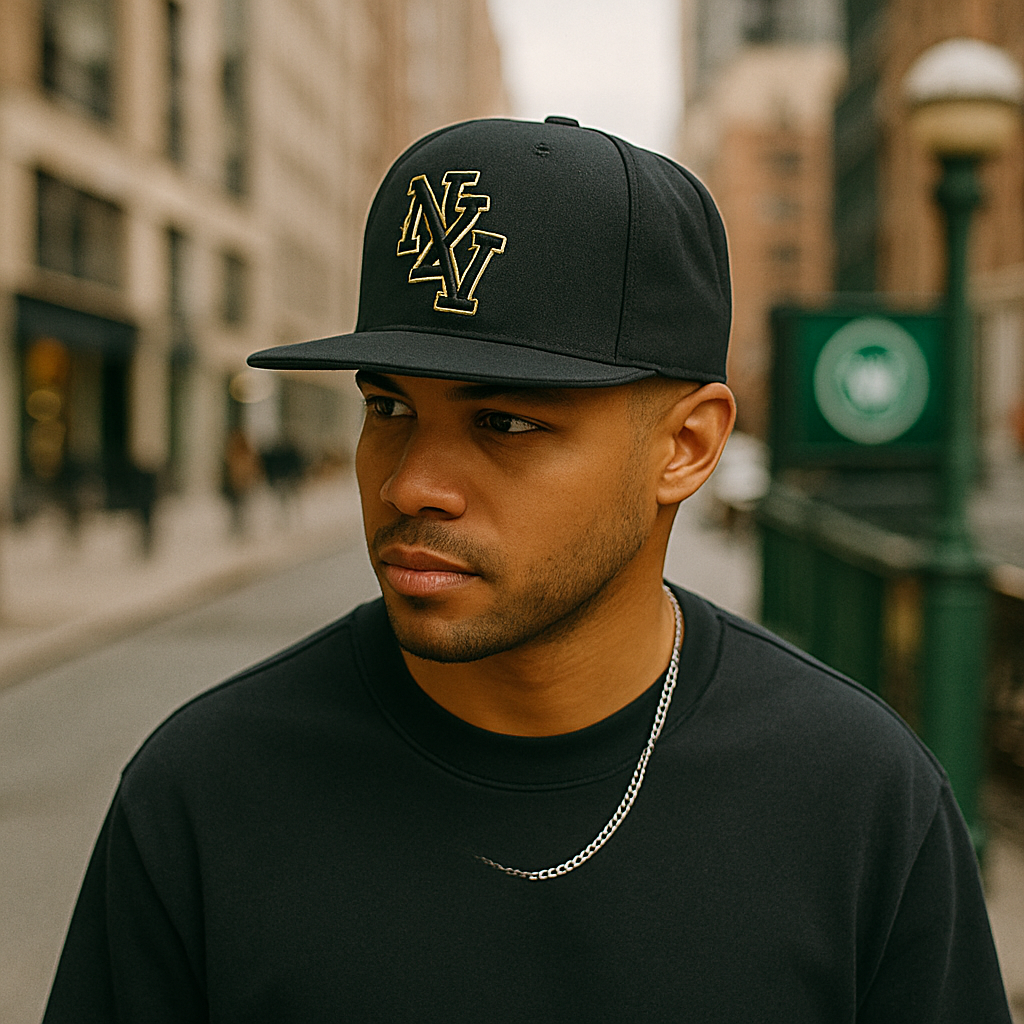 NZY Monogram Black Snapback Hat with Yellow Accent Embroidery