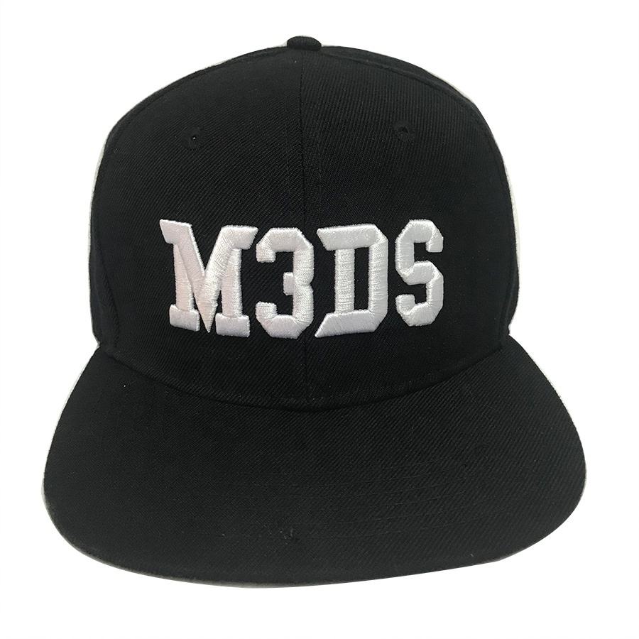 M3DS Embroidered Flat Brim Snapback Hat – Black 6-Panel Adjustable Cap