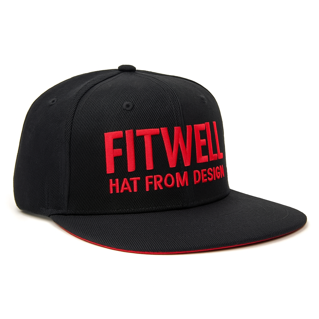 Red Text Custom Flat Brim Logo Hat