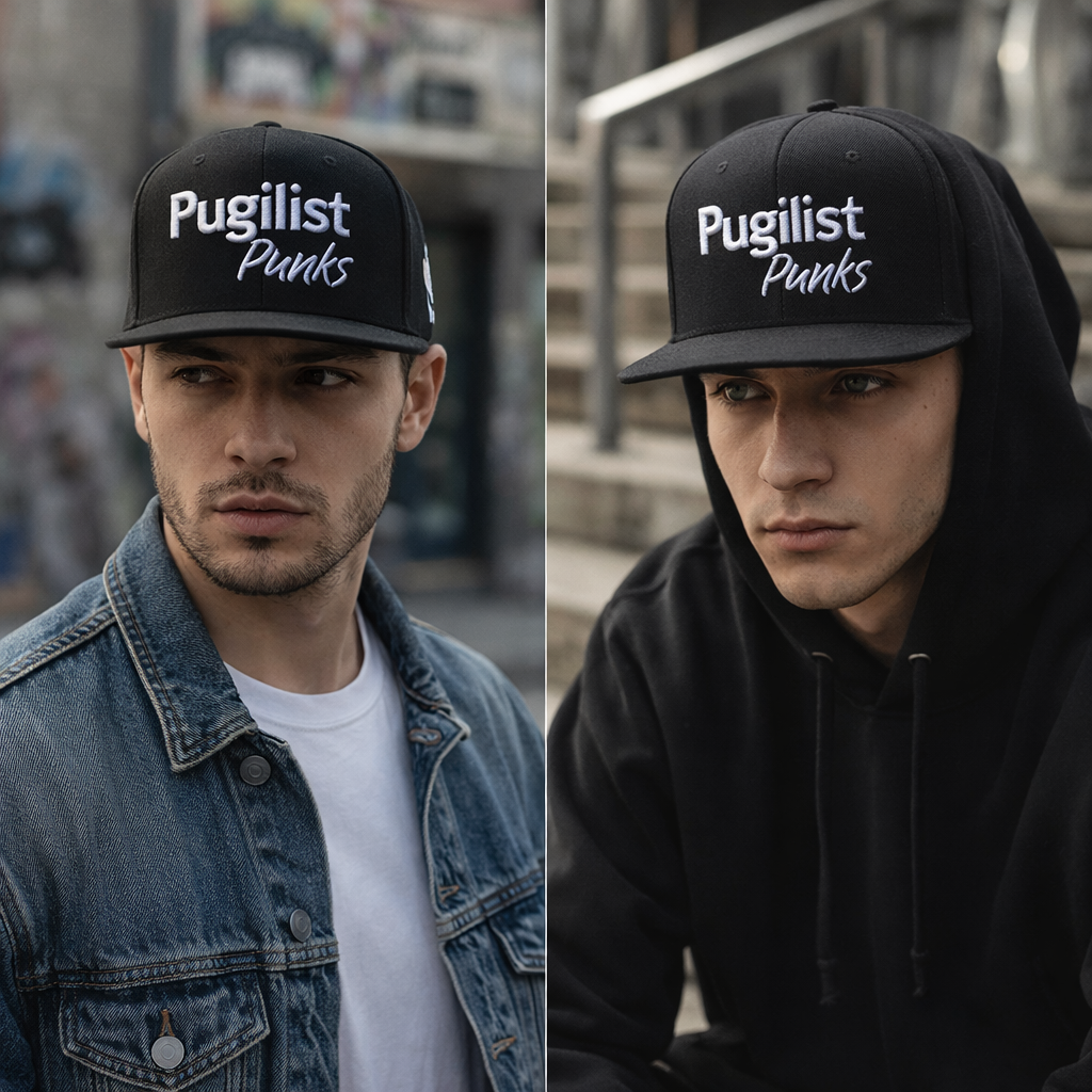 Pugilist Punks Black Snapback Hat with 3D Embroidery