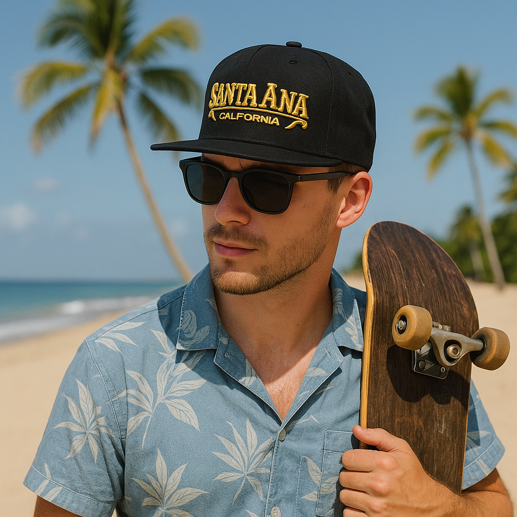 Santa Ana California Embroidered Snapback Hat – Classic Black Flat Brim Cap