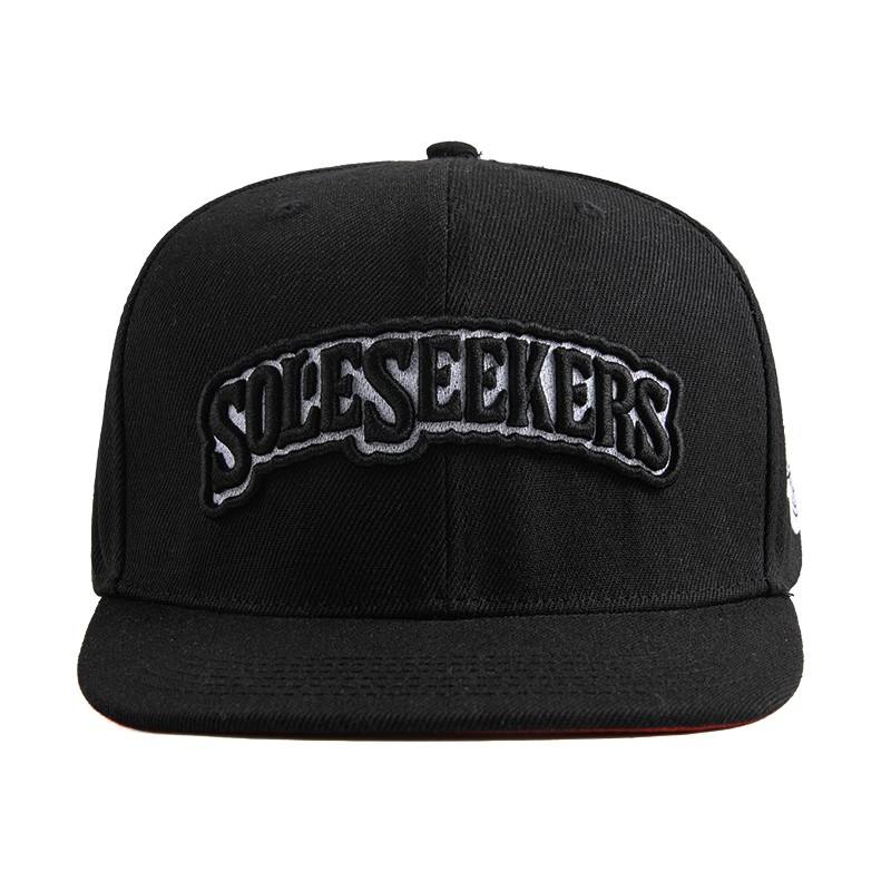 Black 6-Panel Snapback Hat with Raised Sole Seekers Embroidery
