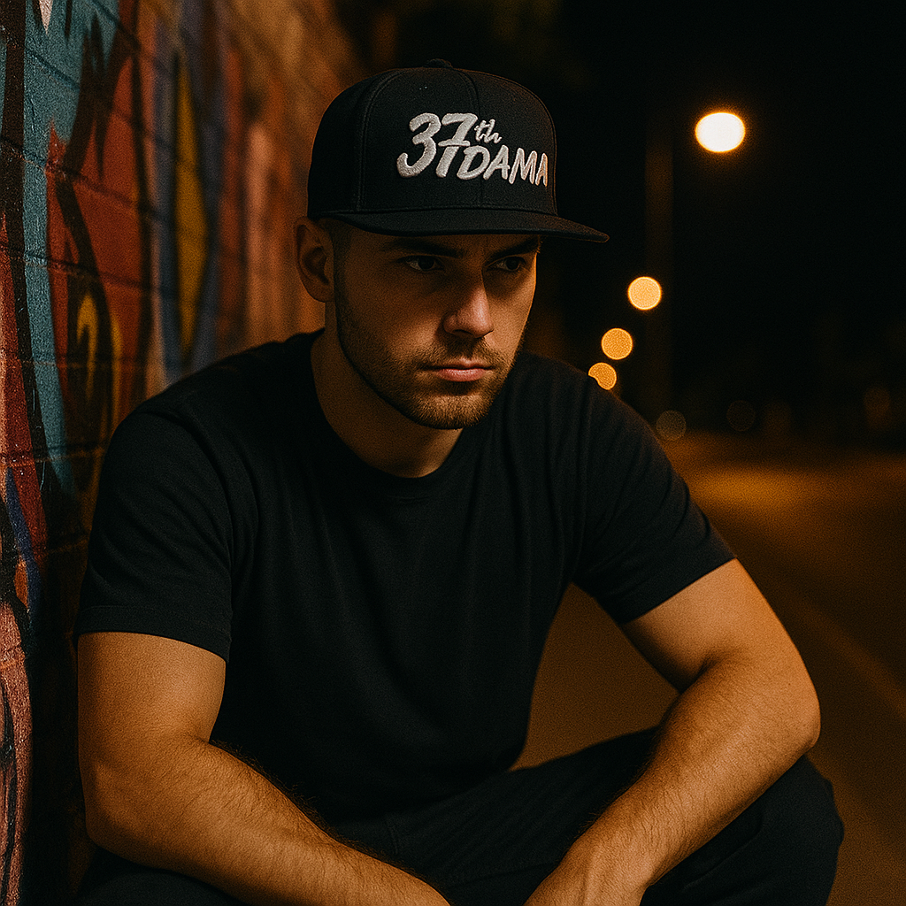 37th DAMA Embroidered Flat Brim Snapback Cap