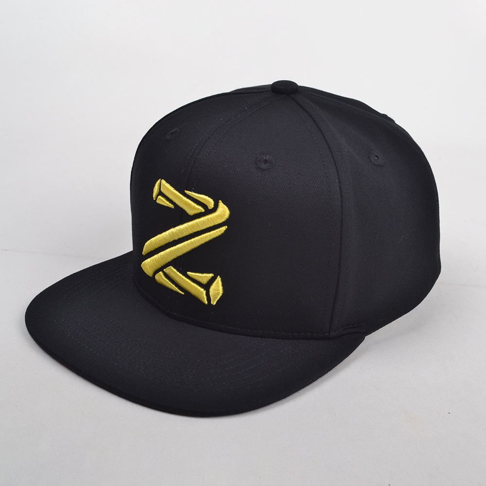 Black Snapback Hat with Yellow “NZ” 3D Embroidery – Custom Streetwear Flat Brim Cap