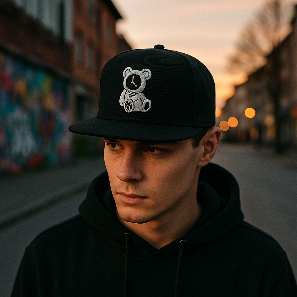 Clock Bear 3D Embroidered Snapback Cap – Minimal Street Style
