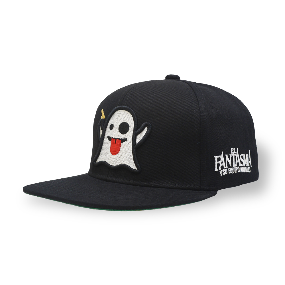 Ghost Emoji Cartoon Snapback Hat – 3D Embroidered Flat Brim Cap
