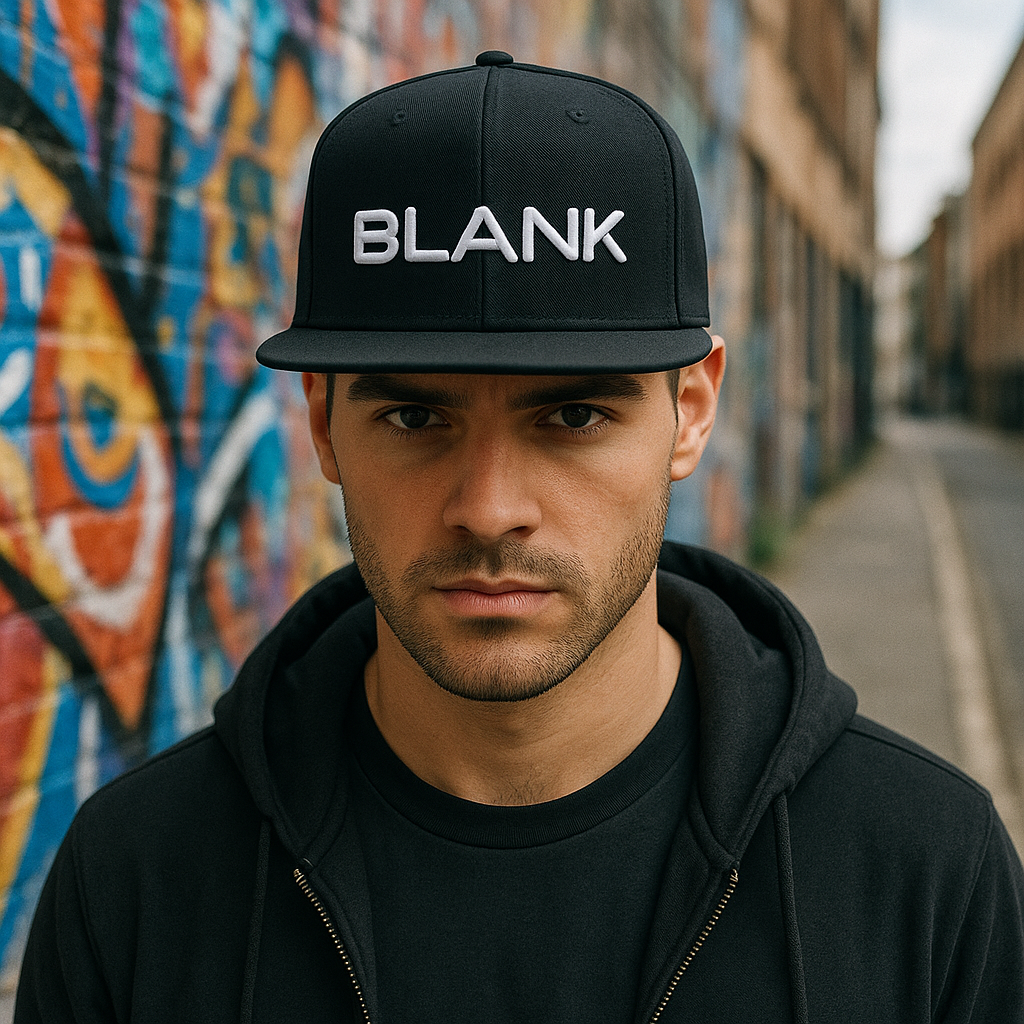 BLANK Text Embroidered Snapback Hat – Black 6-Panel Cap
