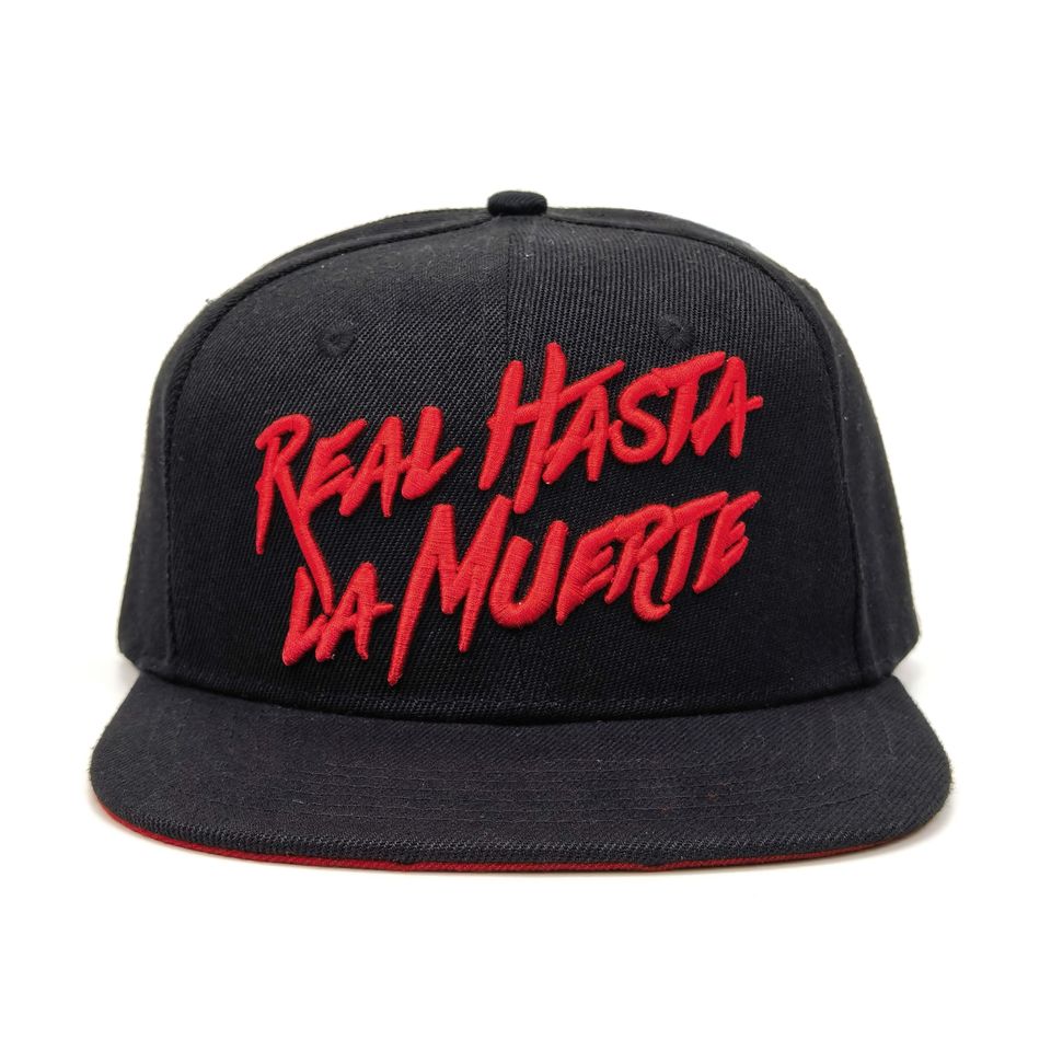 Red Text Custom Flat Brim Logo Hat