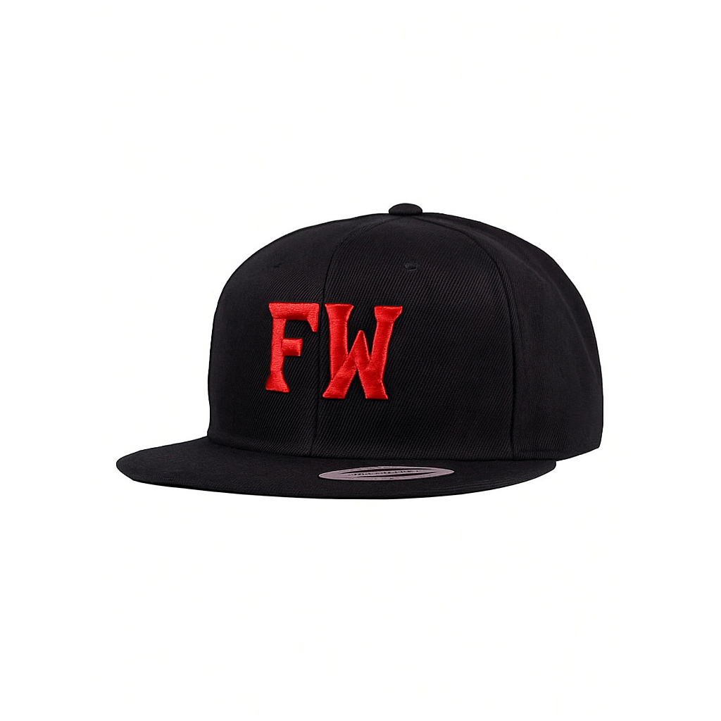 FW Letter Logo Snapback Hat – 3D Embroidered 6-Panel Black Cap
